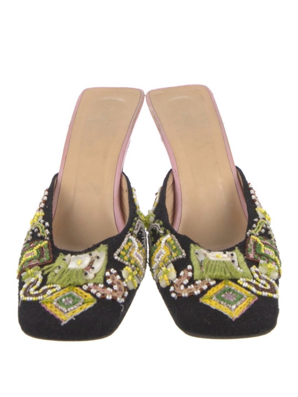 Hand-Embroidered Black Beaded Fendi Mules